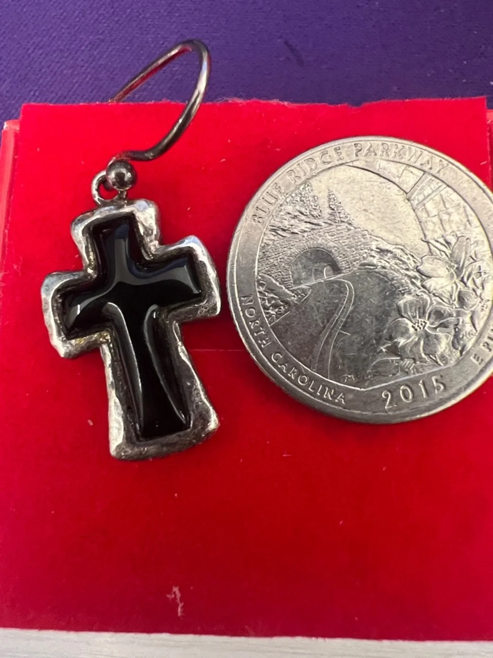 Sterling Silver 925 Black Cross Dangle Earrings - Picture 4 of 8